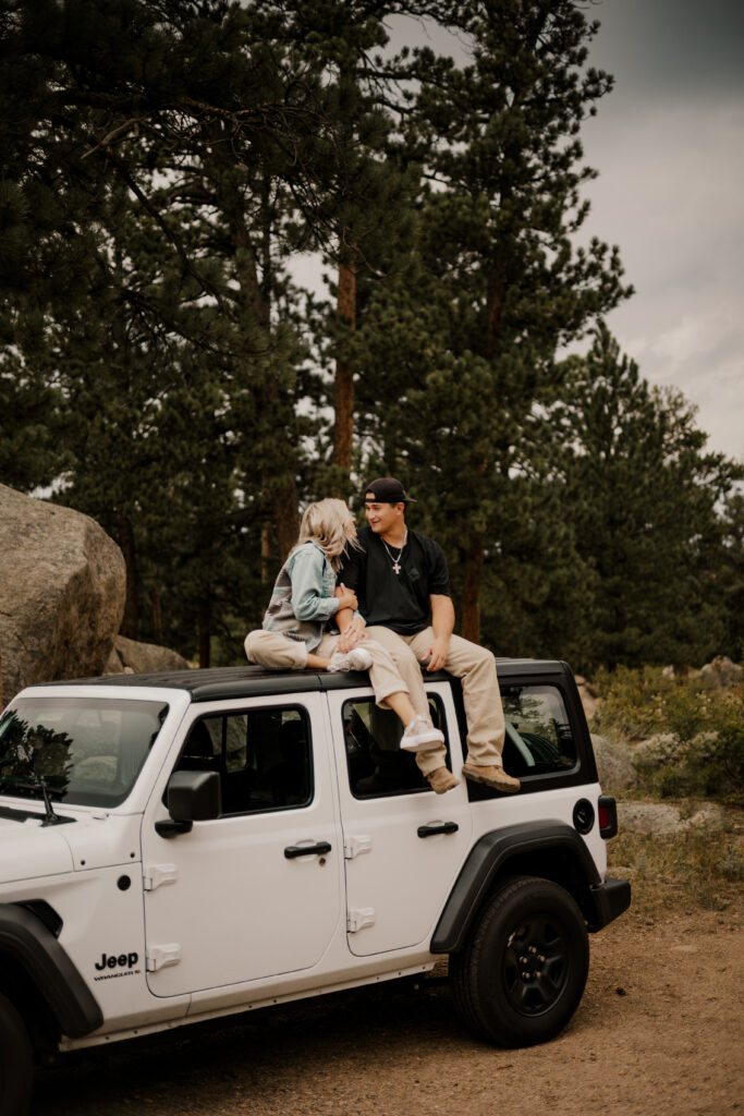 Couples portraits during an adventure elopement wedding on Jeep
