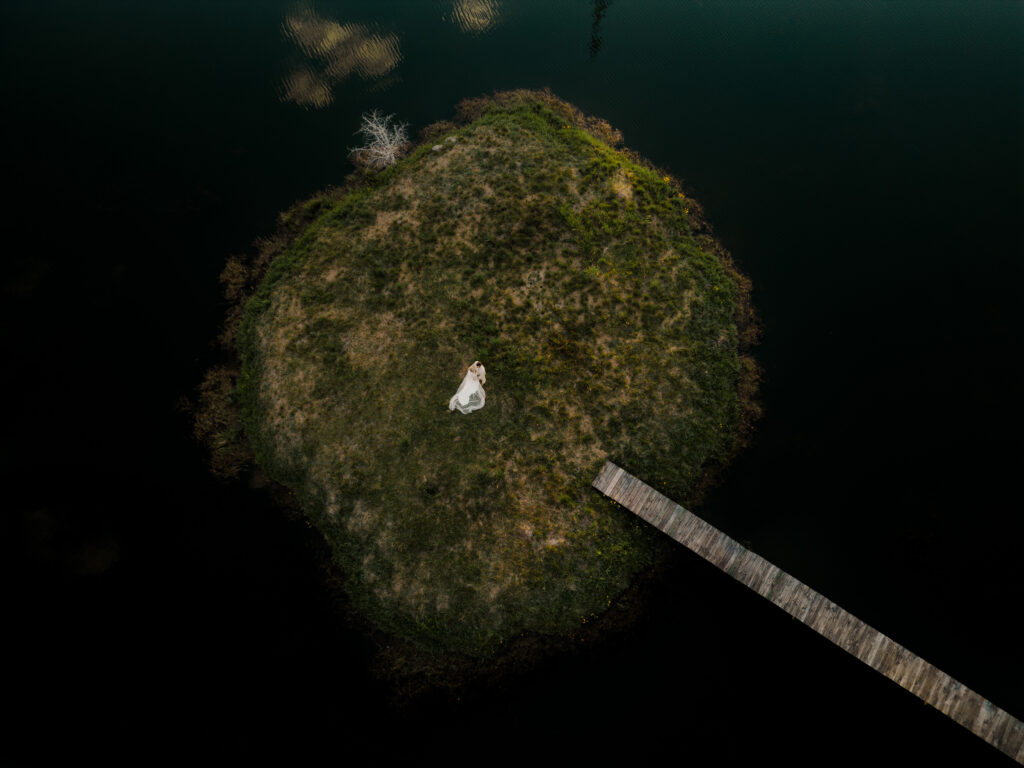 Birds eye view shots of location and couple in their wedding photo album