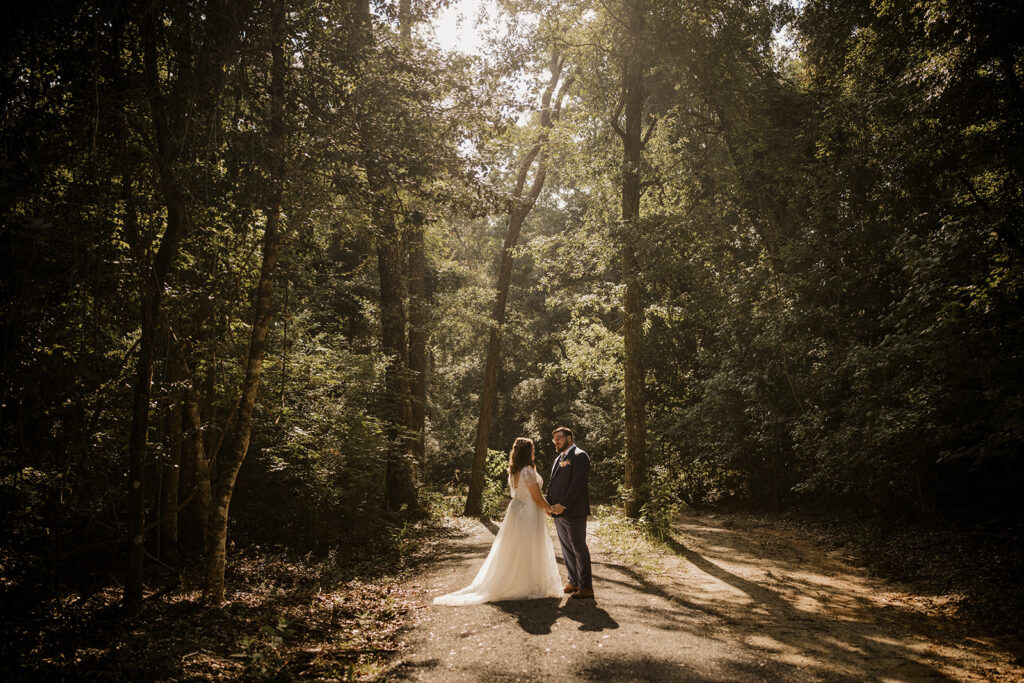 A couple in Blakeley State Park taking wedding portraits.